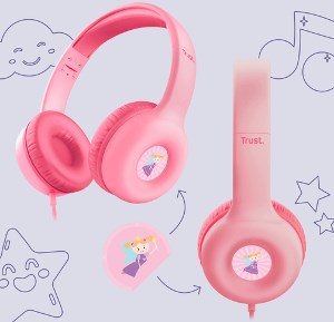 Trust sluchátka Nouna Kids Headphones, Růžová mikrofon